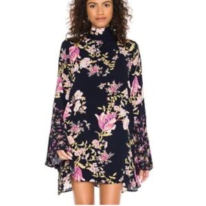 Free People, NWOT, Floral Tate Tunic Mini Dress XS Midnight Navy MSRP $128